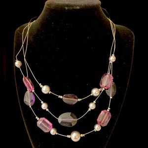 Silver 3 Strand Lavender Crystal Beads w/Pearls